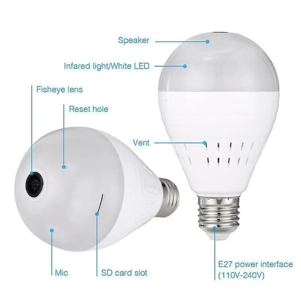 360 Panoramic Wifi Ip Camera Light Bulb Home Security Lamp Fisheye Cam