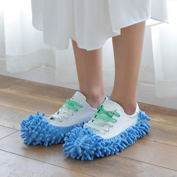 Cleaning Mop Slippers Shoes Cover Soft Reusable Foot Sock Blue