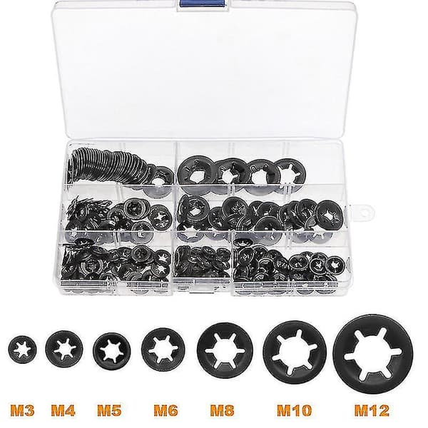 340pcs M3 M4 M5 M6 M8 M10 M12 Push-on Locking Washers Star Nut Metal Quick Speed Star Nut Locking Fastener Assorted Kit