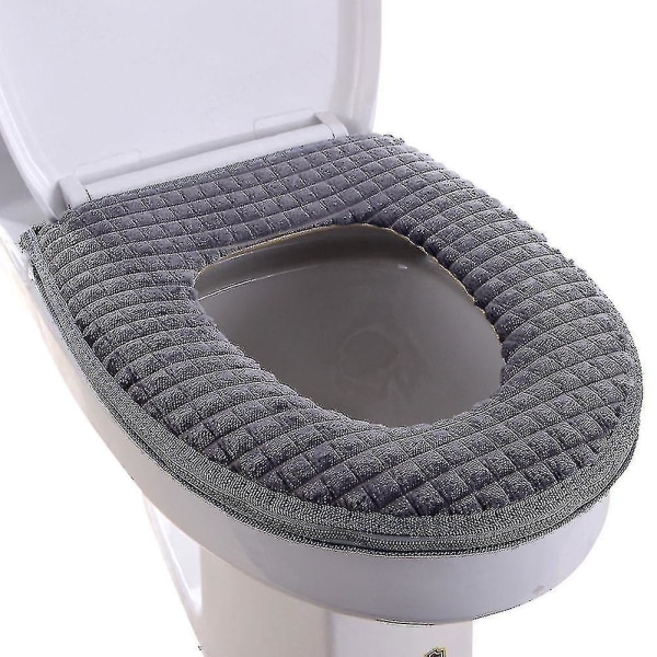 Toilet Seat Cover Bathroom Soft Thicker Warmer Stretchable Washabl Gray