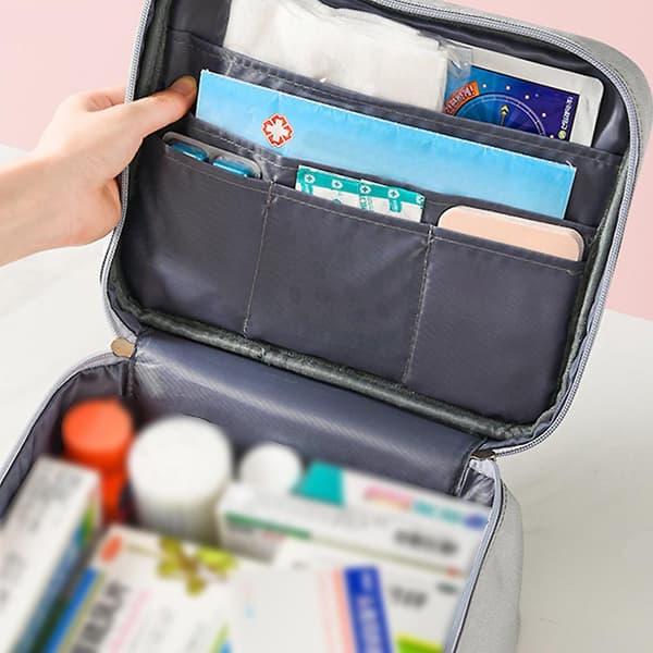 Zippered First Aid Bag Medication Organizer Emergency Pouch Carrier Grey