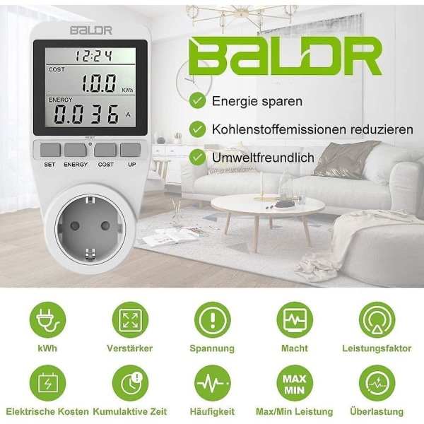 Electricity Meter 3680w, Electricity Meter For Socket, Energy Cost Meter With Large Lcd Screen And Maximum Overload Protection, Electricity Meter For