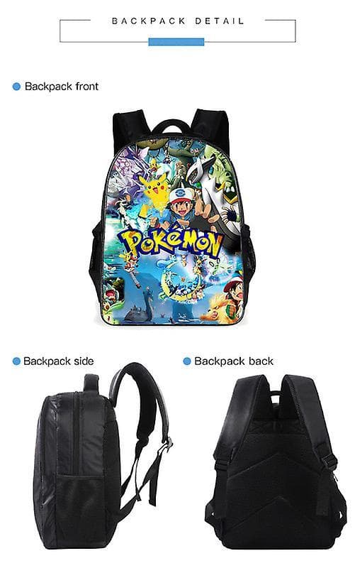 3pcs Pokmon Schoolbag Pikaqiu Backpack Polyester Comfortable Lightening Children's Bag 7