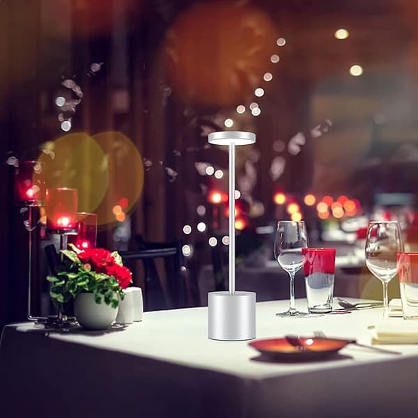 Cordless Table Lamp, 6000mah Rechargeable Battery, Metal Bedside Lamp Silver