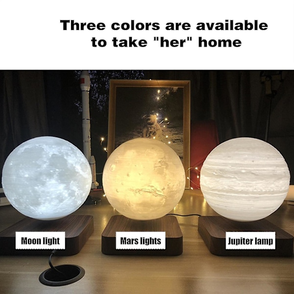 Levitating Moon Lamp Floating And Spinning In Air Freely With Luxury Wooden Base And 3d Printing Led