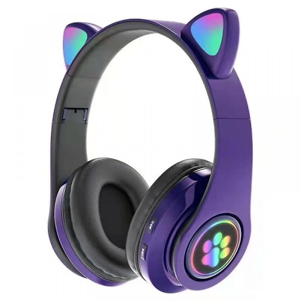Luminous Cat Ears Cute Cat Paw Cool Head-mounted Cat Ears Bluetooth Headset Purple