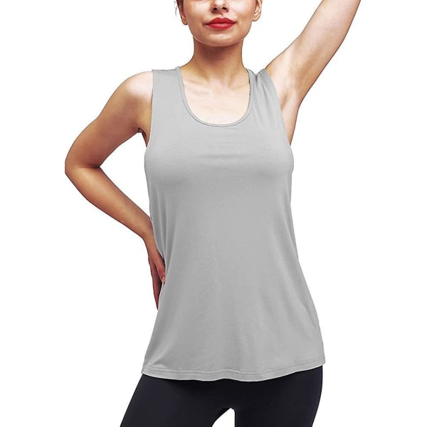 Workout Tops For Women Yoga Athletic Shirts Long Tank Tops Gym Clothes Gray Medium
