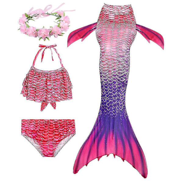 Kids Girls Mermaid Tail Bikini Set Swimwear Swimsuit Swimming Costume Included Garland Headband Color 8 4-5Years