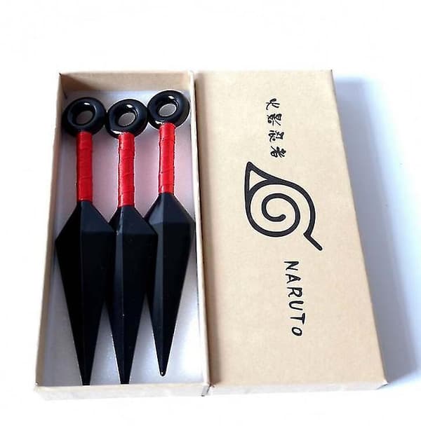Naruto Theme Weapon 3pcs Black Shuriken Red Handle 14cm