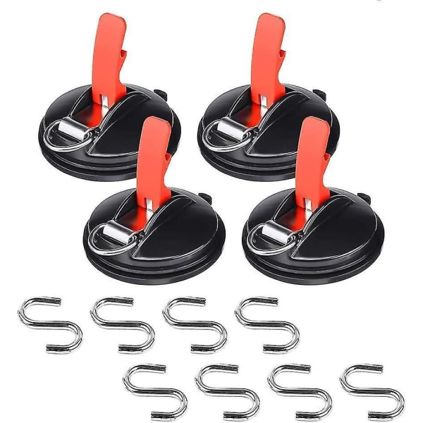 Fong Set Of 4 Suction Cup Hooks - With 8 S Hooks - For Home, Workshop, Camping - Suitable For Connecting Blinds, Clothes Lines, Etc.