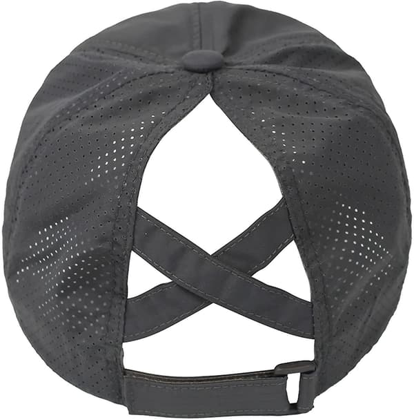 Womens Criss Cross Ponytail Baseball Cap Adjustable High Messy Bun Ponycap Quick Drying Hat Dark Grey