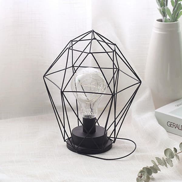 Metal Cage Table Lights Battery Powered Night Lights With Led Lights For Bedroom B