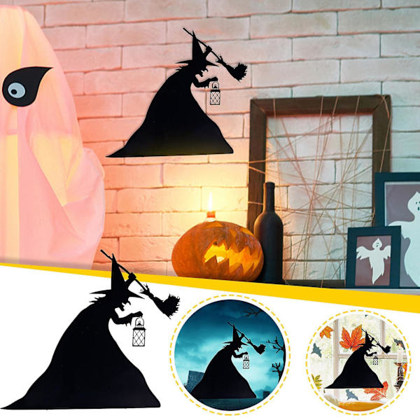 Luova Halloween Noita Siluetti Koristeellinen Seinätaide Kauhuteema A