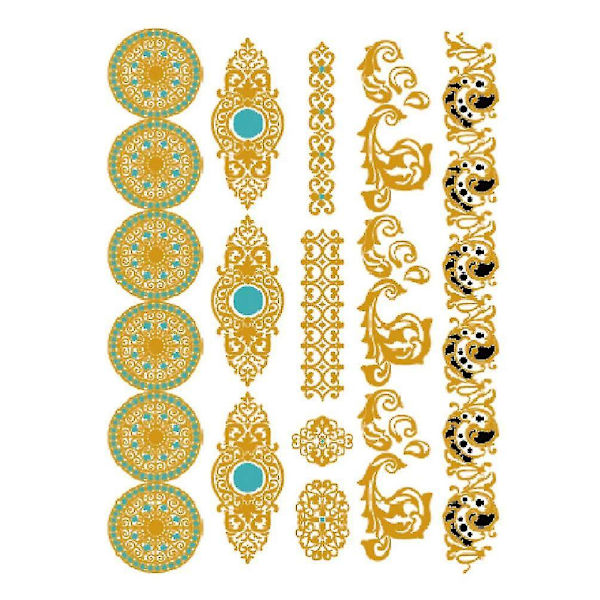 5 Sheets Temporary Tattoos Shimmer Waterproof Fake Tatoos Gold Tattoos Metallic Stickers In Arm Body Leg For Women