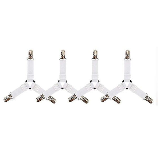 3 Clips Seng Hjørneholder Sengetøjsfastgørelser Madrasbetræk Clips Kraftige Sengetøjslagner Elastiske Stropper Justerbare 4PCS White