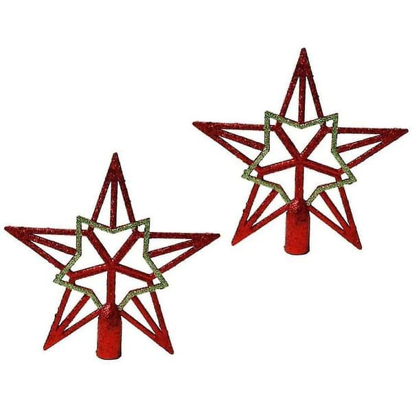 Glittered Christmas Tree Topper Hallow Star Topper For Decor2pcs-red