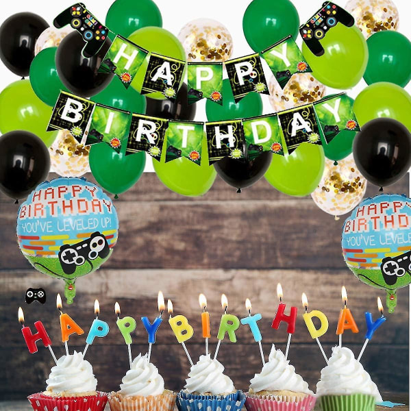 58 Pieces Video Game Party Supplies, Happy Birthday, Gaming Banners