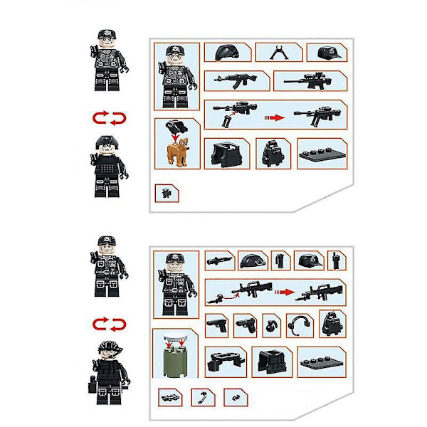 6pcs Swat Police Salon Building Blocks With Weapons, Bulletproof Vests, Police Dog Equipment, Minifigures, Children's Assembling Toys
