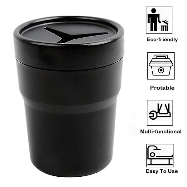 Car Trash Can With Lid Mini Car Trash Can Leak-proof Car Trash Can 2 Cup Holders For Cars 2 Black