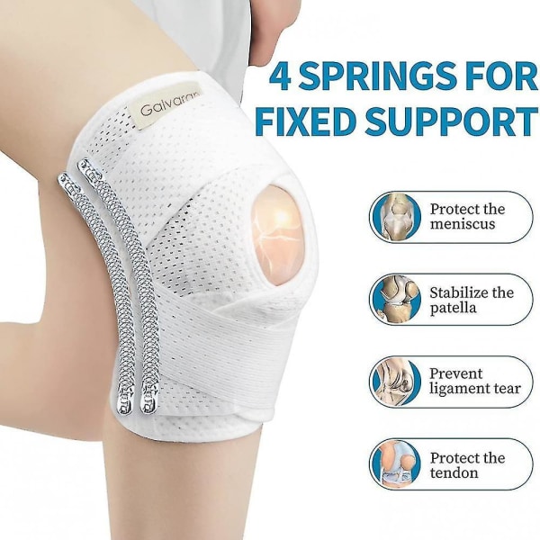 Galvaran Knee Brace With Side Stabilizers For Meniscal Tear Knee Pain Acl Mcl Arthritis Injuries Recovery, Breathable Adjustable Knee Support-white M