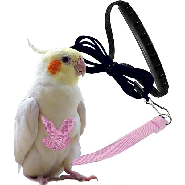 Adjustable Bird Harness With 80 Inch Leash, Outdoor Flying Kit Training Rope For Birds Parrots Cockatiel Pink M