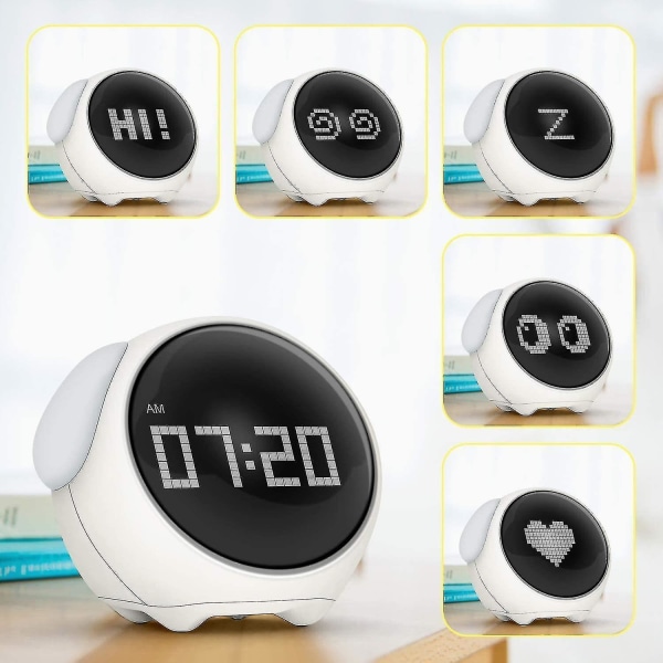 cute Emoji Children's Alarm Clock, Bring 2 Alarm Clocks, 5 Voices, Snooze Function, Date