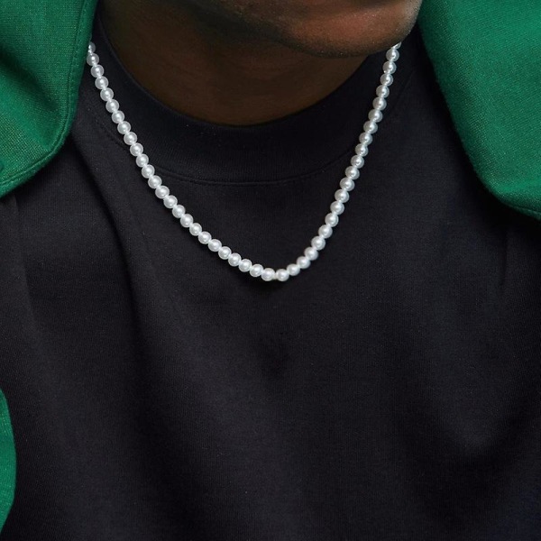 2022 New Trendy Imitation Pearl Necklace Men Temperament Simple Handma 60cm 6mm
