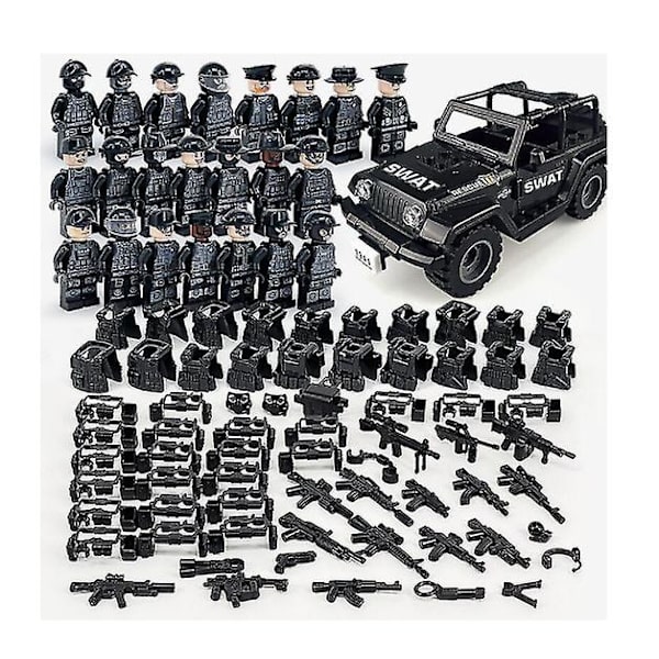 Military Building Blocks Series Black Special Police And Off-road Vehicle Set Assembled Minifigure Toy