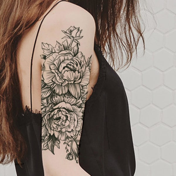 Fashion Tattoo Sticker Temporary Black Roses Design Full Flower Arm Big Fake Tattoo Sticker Body Art Decal Qinhai 22