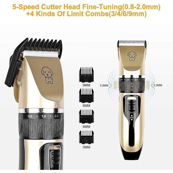 Electric Dog Grooming Clipper, Cordless Pet Grooming Kit Hair Clipper Kit For Dogs, Cats, Pets (gold)