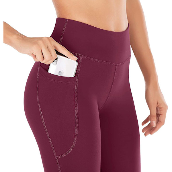 Yogabukser Kompatible Med Kvinder Med Lommer Højtaljede Træningsbukser Kompatible Med Kvinder Bootcut Arbejdsbukser Pæne Bukser Wine Small