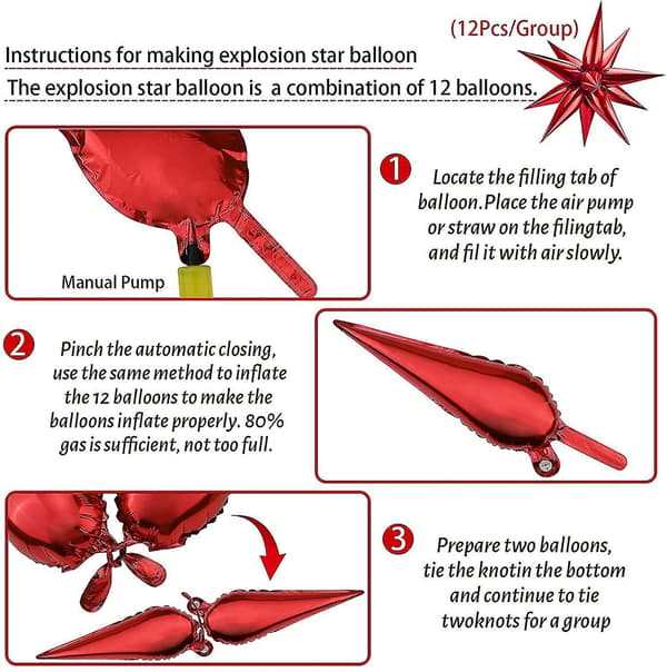 12 Point Star Balloons-50 Pcs Explosion Star Foil Balloons,starburst C Red