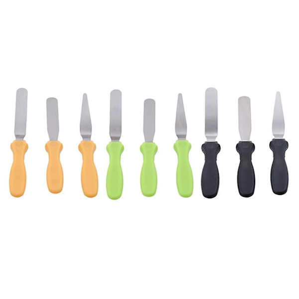 Cake Tools Professional Offset Spatula Set With Plastic Handle Stainless Steel Icing Spatula Set Green