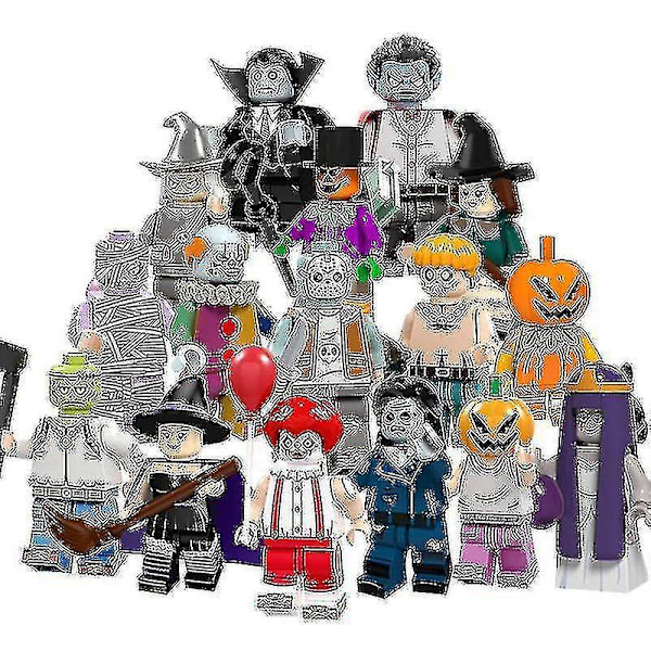 16pcs Halloween Series Minifigures Pumpkin People Zombies Vampire Witch Children&#39;s Puzzle Assembling