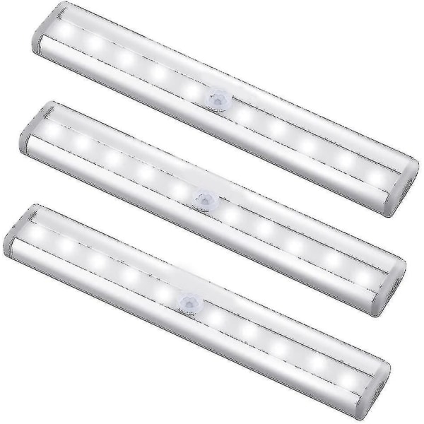 Bevegelsessensor Lyslist, (10 LED, 3 Pakning) Trådløs Skaplampe Høy Kvalitet