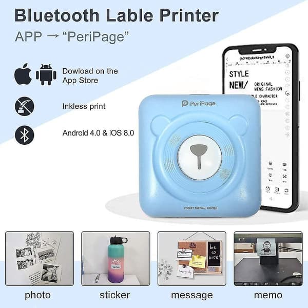 Mini skriver, trådløs termisk etikettskriver, klistrelappkvittering, egnet for Android Ios smarttelefon Windows, med 6+1 ruller med trykkpapir red
