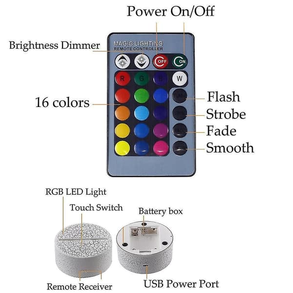 3d Touch Lamp Night Lights 16 Colors Remote Control Kids Children