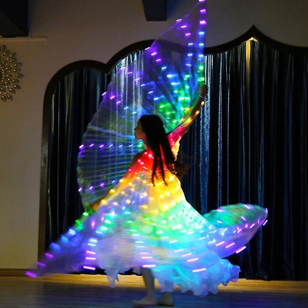 Adjustable Stick 57" Long Led Isis Wings Belly Dance Cloth Performance Costumes Adult With Stick Multicolor Green