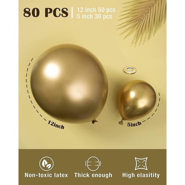 80 Pieces Of Golden Party Balloons (gold, 12"+5") Balloon Banner Set