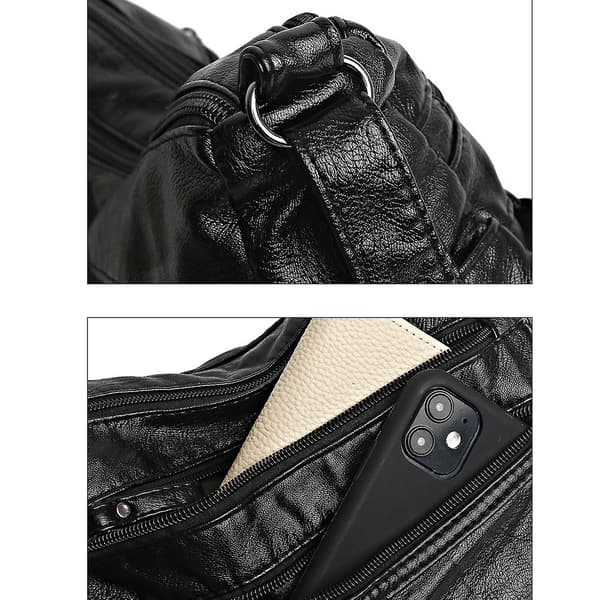 Bløde PU læder luksus punge og håndtasker multi-lomme crossbody skuldertasker til kvinder Black