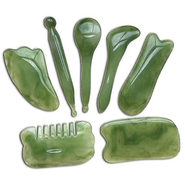 7pcs/set Natural Resin Amber Massage Scraping For Face Neck Beeswax Guasha 2xpb Army green