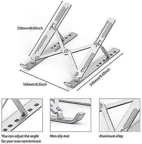Piao Ventilated Laptop Stand, Foldable Stand With 15-40, 6 Level Adjustable Angle, Adjustable Stand For 10-15.6 Inch Pc/tablet (silver)