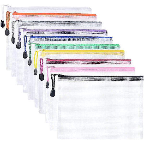 Plastik Lommer A5, 10 stk. Lynlåsposer Mesh Dokumentmappe Dokumentmapper