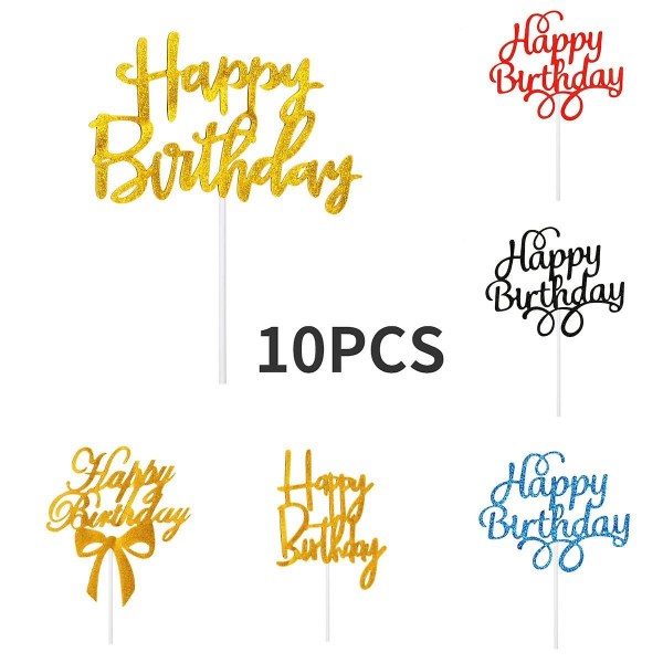 10pcs Glitter Cardstock Happy Birthday Cake Topper Bling Decoration Baby Shower Kids Birthday Party Favor Wedding Dessert Decor 18