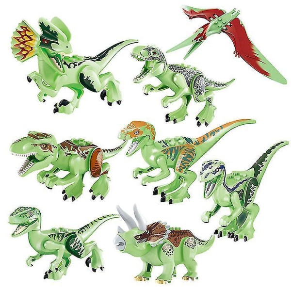 8pcs Dinosaur Building Blocks With Luminous Tyrannosaurus Triceratops Tyrannosaurus Raptor Children Assembled Toy Building Blocks