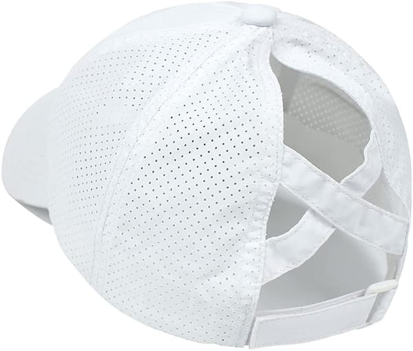 Womens Criss Cross Ponytail Baseball Cap Adjustable High Messy Bun Ponycap Quick Drying Hat White