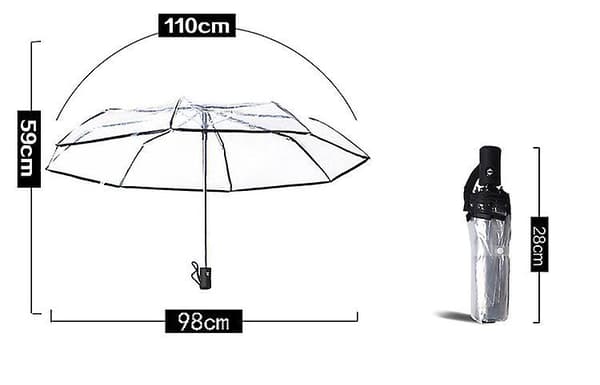 Totes Automatisk Åben Foldbar Paraply Transparent-sort