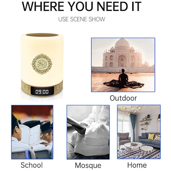 Bluetooth Quran Speaker Led Night Light App Control Azan Clock Loudspeaker