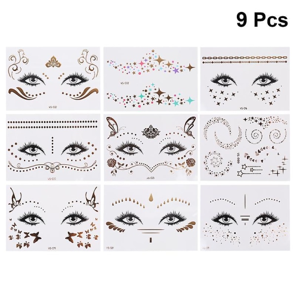 18pcs Waterproof Gold Face Stickers Delicate Masquerade Body Decal Stickers Creative Temporary Tattoos (vs-011,vs-016,vs-019,vs-020,vs-021,vs-022,vs-0 As Shown