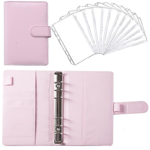 Læder Binder Budget Planner Kontant Kuvert Pung System Macaron pink